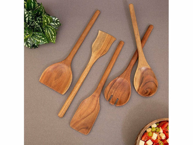 Acacia Wood Serving Spoons - Set of 5 - Silken