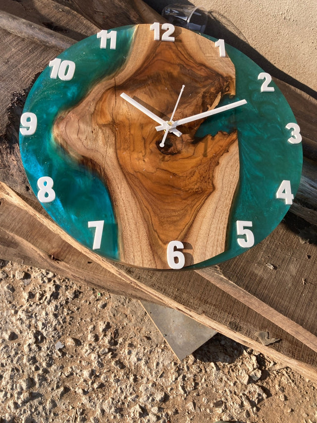 Crystal Seas Wood - Epoxy Wall Clock - Bespoke - Silken