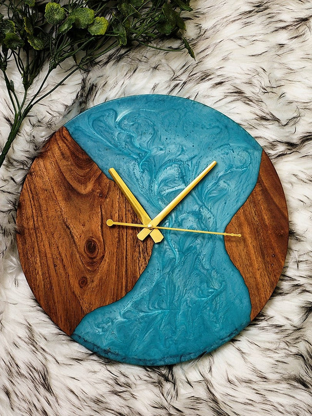 Crystal Seas Wood - Epoxy Wall Clock (Round) - Silken