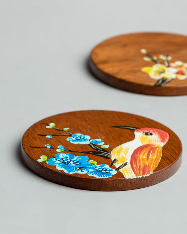 Humming - Bird Wooden Coasters - Set of 4 - Silken