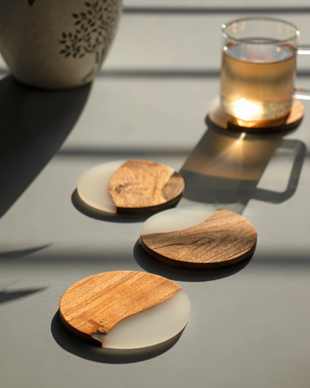 Icicle Wood & Epoxy Coasters (Round) - Silken