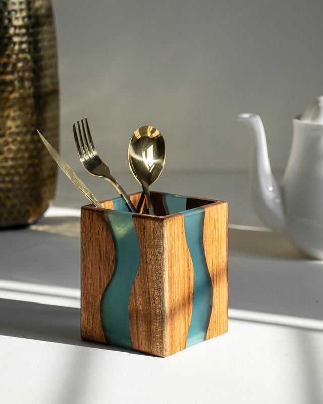 Island Paradise Wood - Epoxy Cutlery Holder - Silken