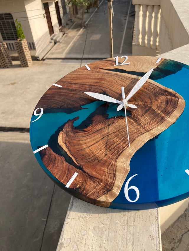 Island Paradise Wood - Epoxy Wall Clock - Bespoke - Silken