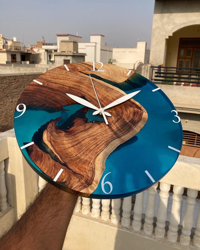 Island Paradise Wood - Epoxy Wall Clock - Bespoke - Silken