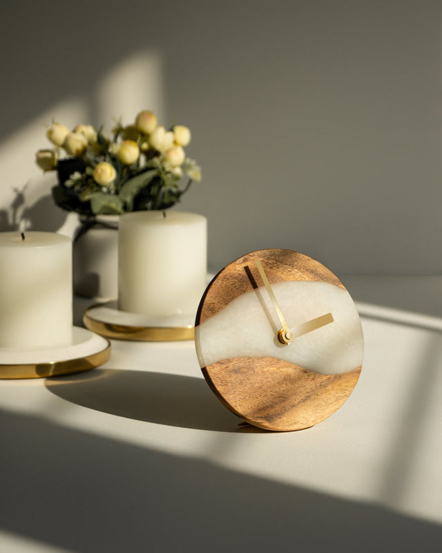 Moon Mist Wood And Epoxy Table Clock - Silken