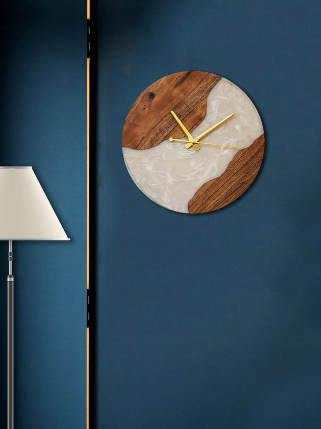 Moon Mist Wood - Epoxy Wall Clock (Round) - Silken