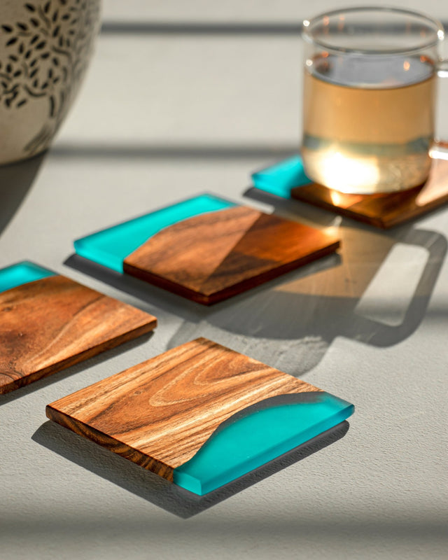 Island Paradise Wood Epoxy Coasters (Square) - Silken